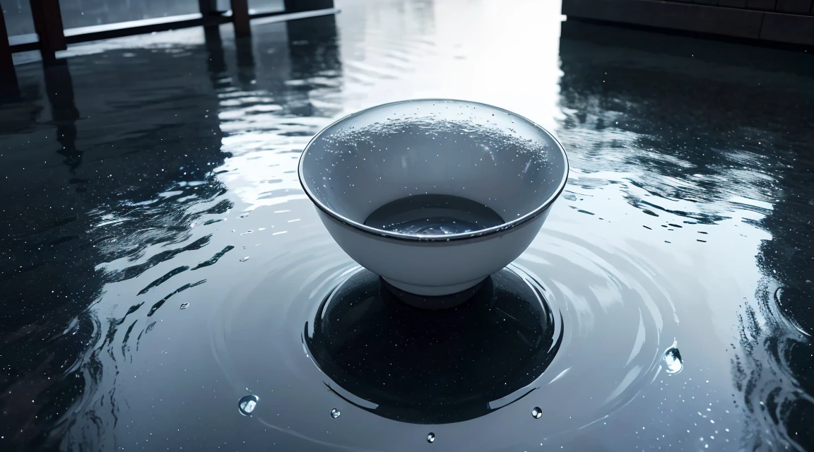 Raindrops falling on the mirror-like surface of the water, raining all the time, (Photographic, Best Quality, High Quality, Highres:1.4), Detailed, Extremely Detailed, Ambient Soft Lighting, 4K, Background, Depth of Field, 