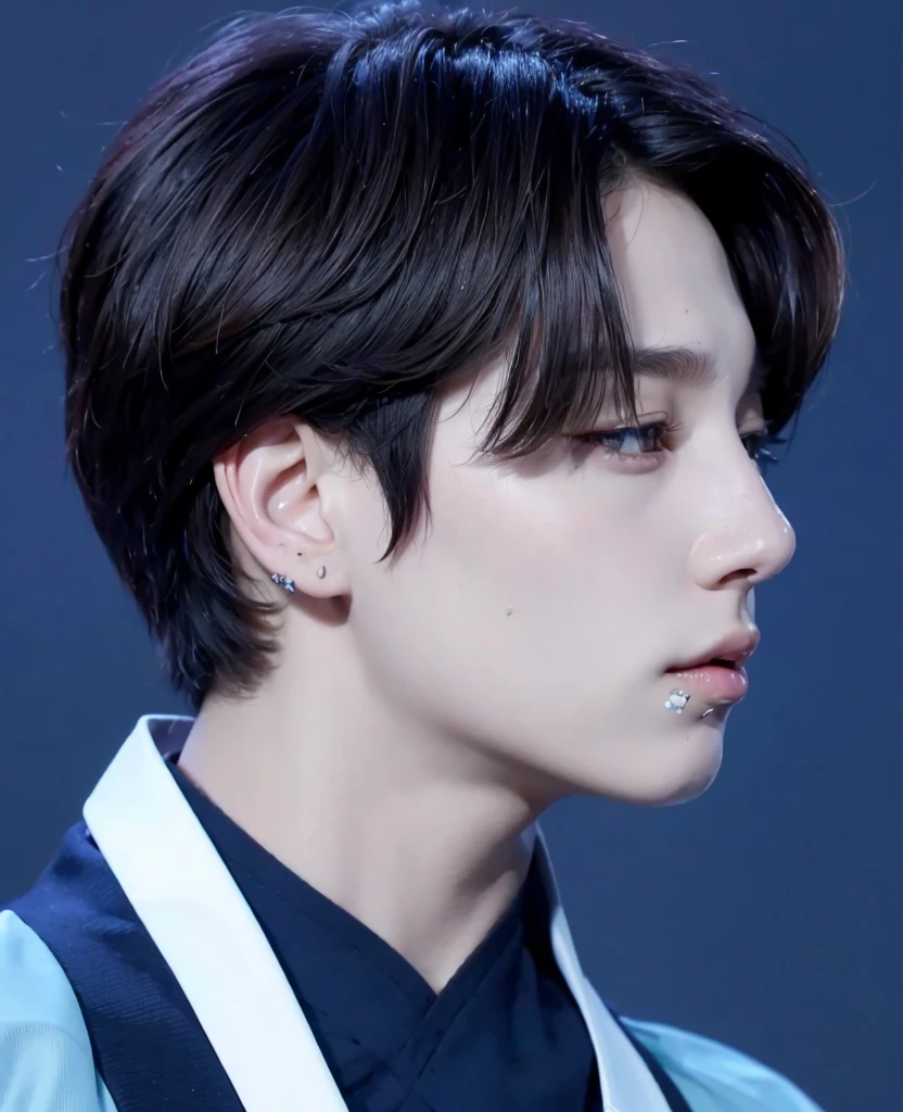 Kpop boy, Jeon Jungkook, smooth skin, big eyes, beautiful lips.