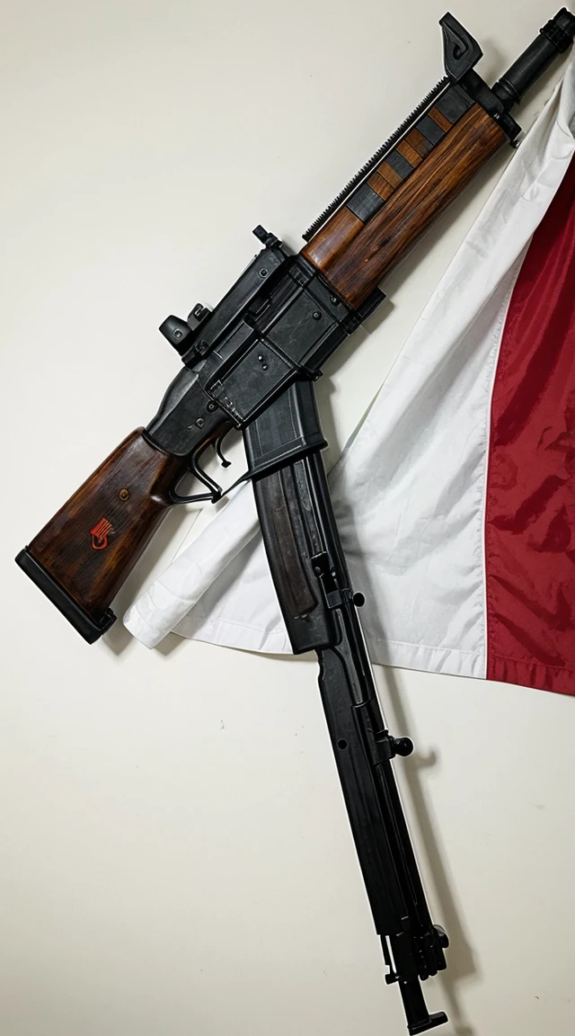 Myanmar flag,beside 2 gun AK.47
