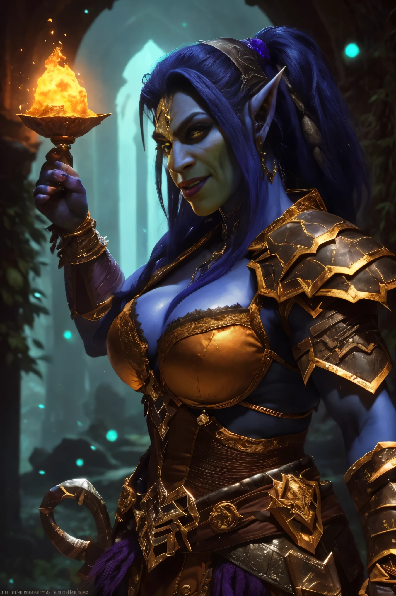 (papel de parede 8k extremamente detalhado), A medium photo of a beautiful necromancer female orc, intrincado, alto detalhe, dramatic