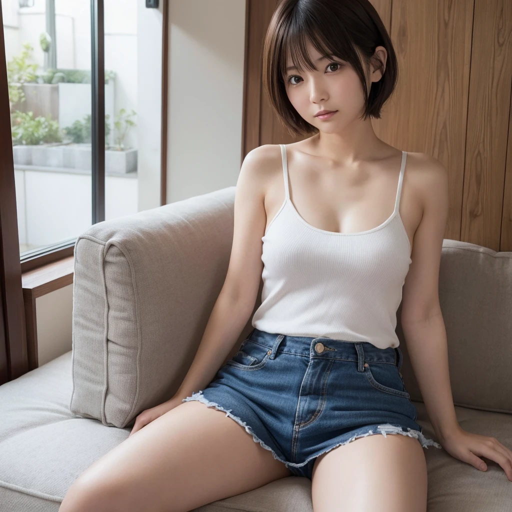 loafers、smile、Bright classroom、(((alone))),(((1 girl))),  beautiful, shape, Highly detailed skin, masterpiece, Highest quality, Highly detailed face, Vibrant colors, Written boundary depth, Cinema Lighting,, One Girl, alone, short hair,skirt,blush, White shirt, masterpiece Highest quality 高解像度、Anna Tanaka ,  Sit with your knees bent、eight-headed body、beautiful足 、On campus、As if looking up from below、((Embarrassing,blush)),Browsing Caution,White panties,(((White panties)))
