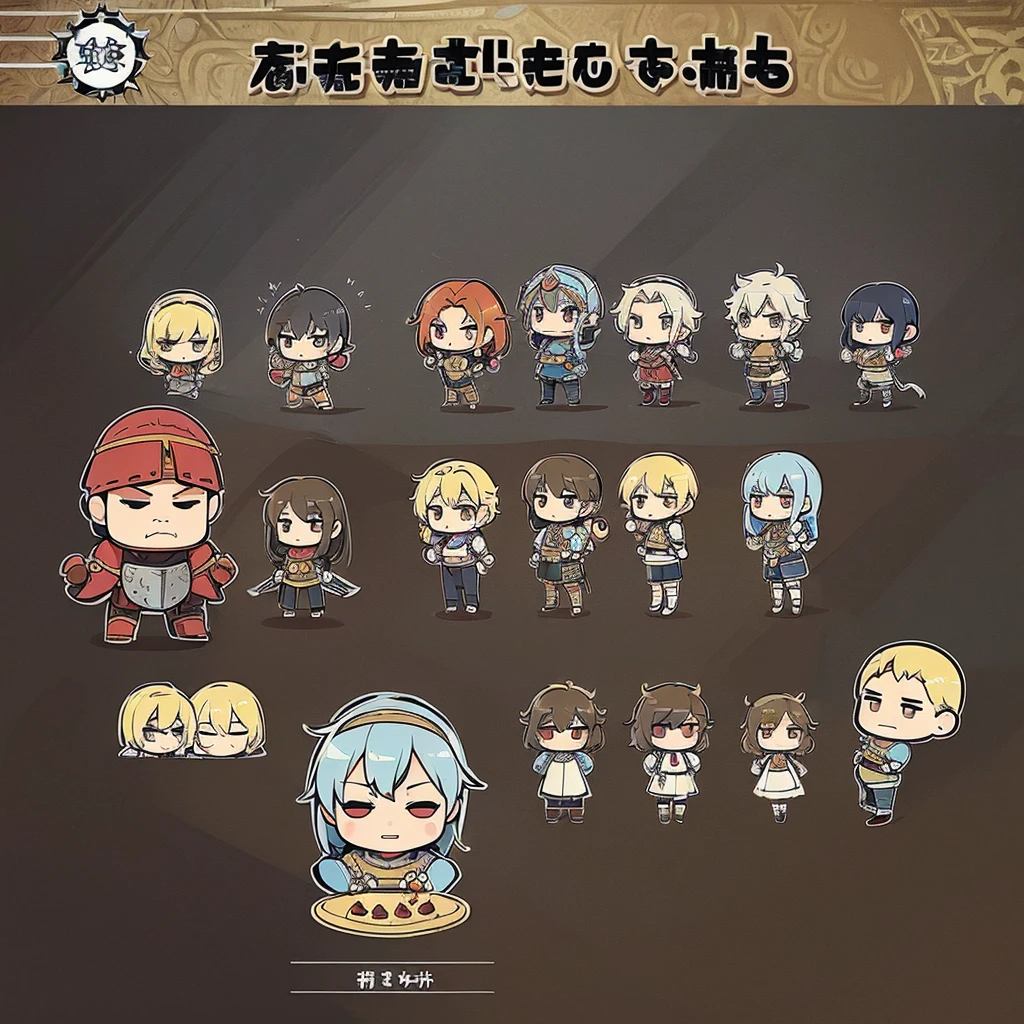 ((((Chibi Character、Character Sheet))))、highest quality, Best Quality, High Quality Illustrations、(((Men and women in the Middle Ages)))、(Medieval Knight)、Helmet、Food、Various fantasy world outfits、(From the back、Back view)