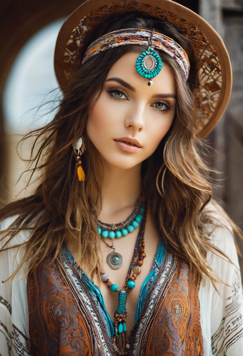 Beautiful attractive woman , boho style
