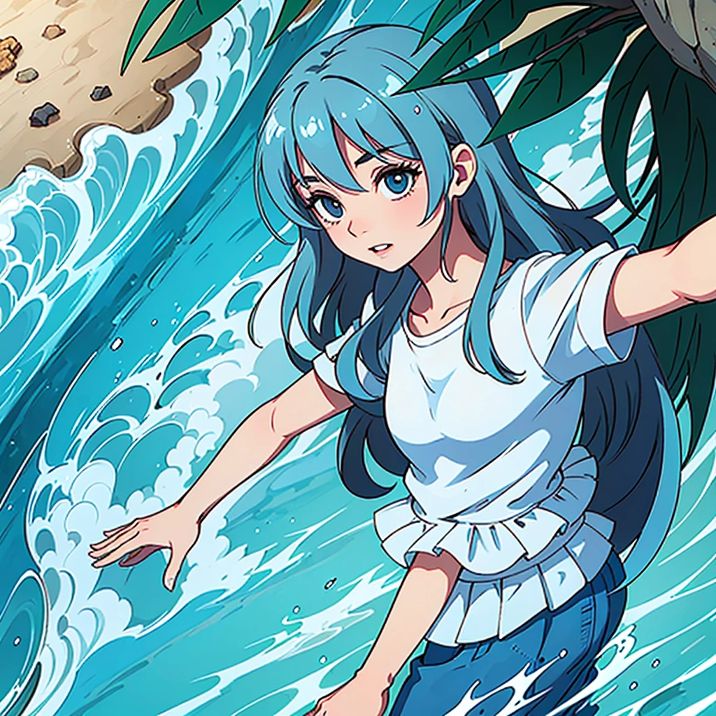 2d, praia com o mar azul, natureza, dia ensolarado, ceu limpo,