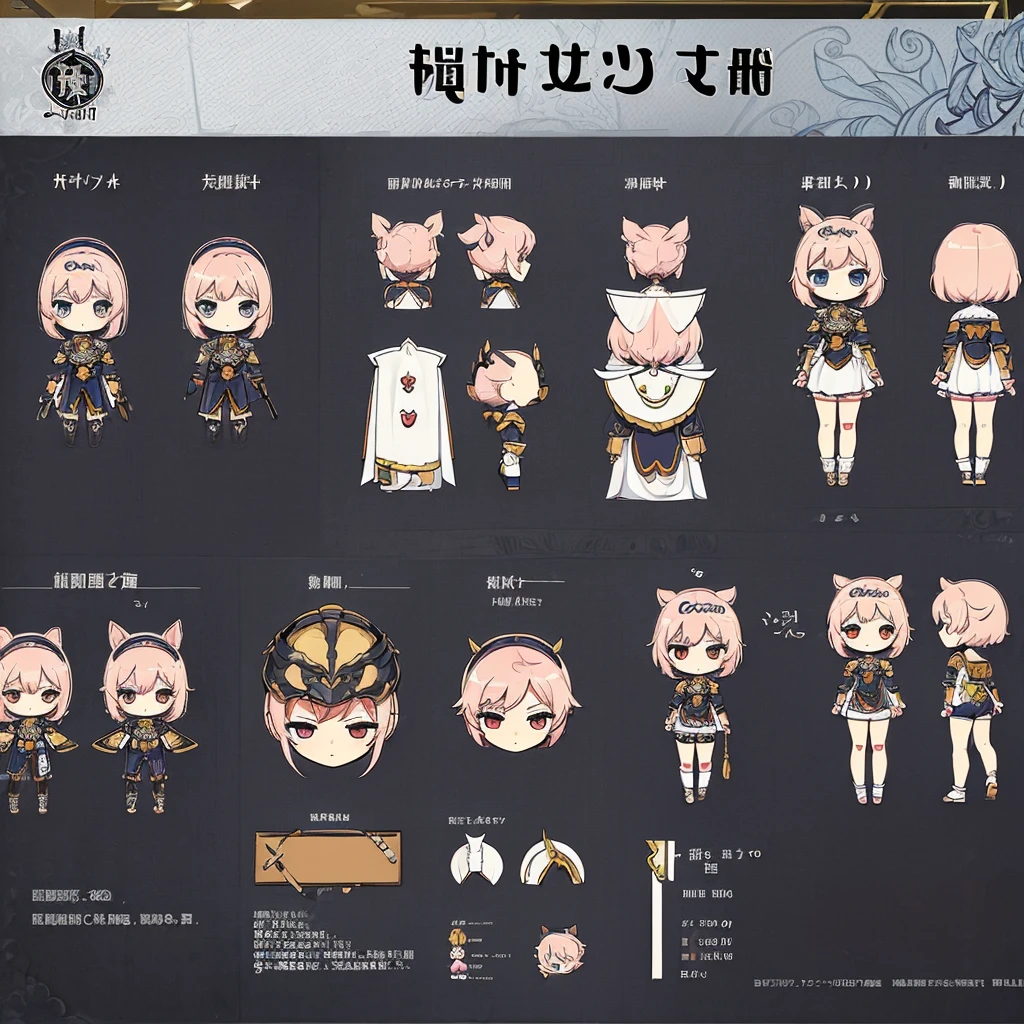 ((((Chibi Character、Character Sheet))))、(((behind、behind姿、Rear view)))、highest quality, Best Quality, High Quality Illustrationen and women in the Middle Ageedieval Knight)、Helmet、Food、Various fantasy world outfits