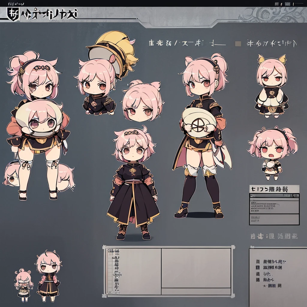 ((((Chibi Character、Character Sheet))))、(((behind、behind姿、Rear view)))、highest quality, Best Quality, High Quality Illustrationen and women in the Middle Ageedieval Knight)、Helmet、Food、Various fantasy world outfits