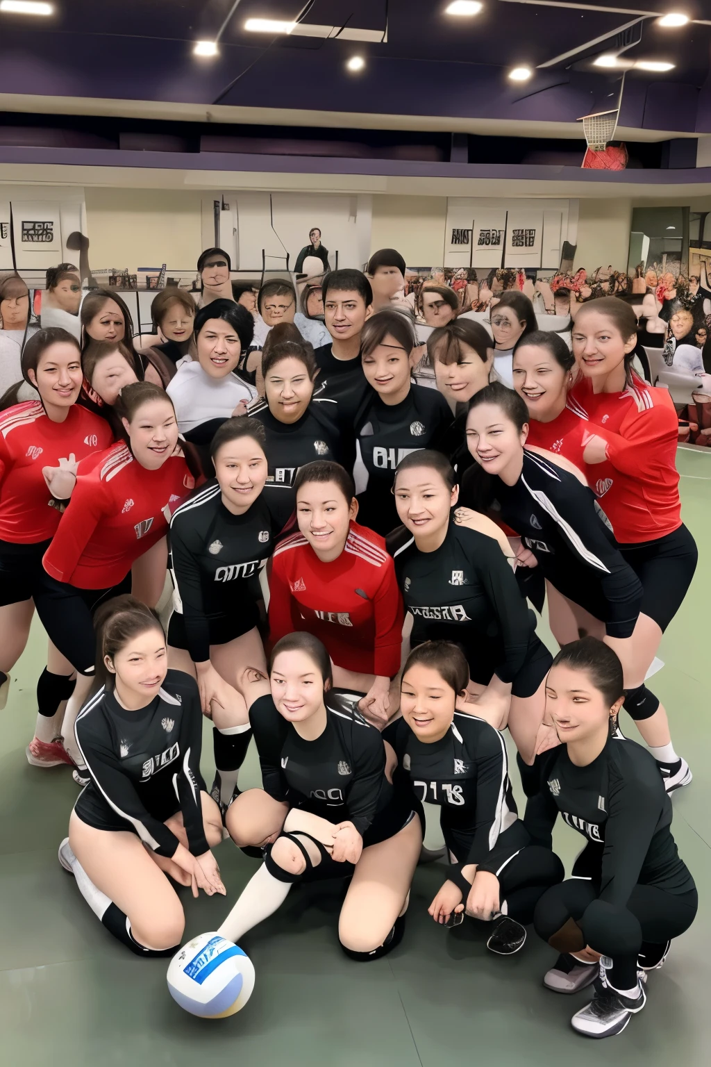 ((highest quality)), gym,volleyball,game,Japan,Long sleeve jersey,50 people,Group photo