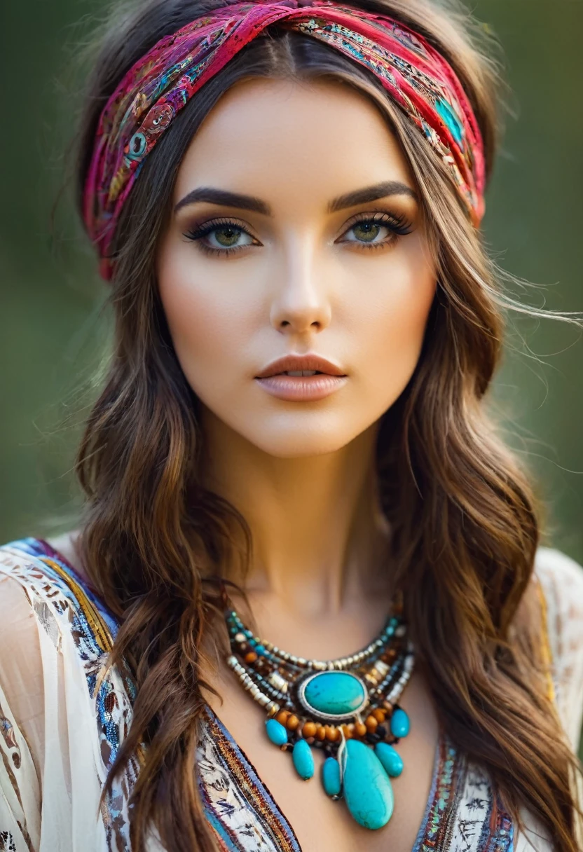 Beautiful attractive woman , boho style