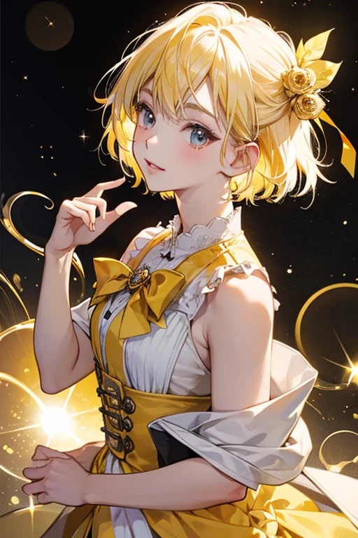 Tantotchi is yellow with short white hair. She wears a red bowtie. SPARKLE; GLITTER