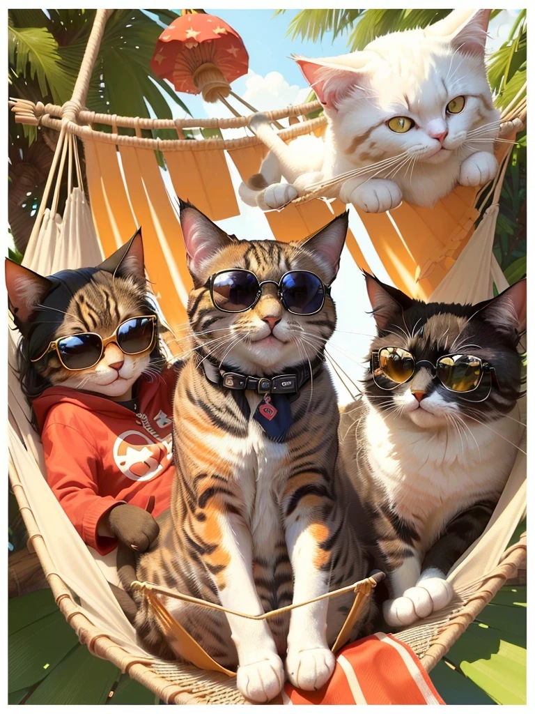 a close up of a Cat wearing sunglasses on a hammock, ๐ฃ ๐ฅ, ๐๐๐โบ๐๐๐, Happy Cat, โค๐ฅ๐๐ช, ๐ฃ ๐ฅ๐ฃ ๐ฅ, Happy, ๐ฅ ๐ ๐น๏ธ ๐ :2, Ghost Festival, Wow, !!!! Cat!!!!, there is nothing, author๏ผLi Keran, the Cat is smiling