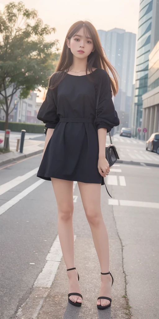 mix4, 20d, solo, long_hair, shirt, dress, high_heels, full_body, look_at_viewer, (8k, RAW photo, best quality, mastery:1.2), (realistic, photo-realistic:1.37), professional lighting, photon mapping, light energy transfer, physically based rendering,