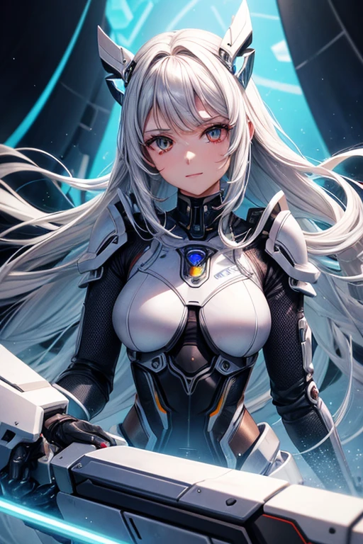 traje futurista、 Eila Ilmatar,sonrisa、(anime illustration style),(ojos morados),pelo largo、pelo blanco plateado、Orejas de zorro、edificio、vistiendo una armadura blanca futurista, A girl with mechanical cybernetic armor., Armadura de porcelana cyborg, Armadura blanca brillante, Cuerpo cyborg femenino, Hermosa y atractiva mujer cyborg, Various Cyber Suits, hermosa mujer cyborg, hermosa chica cyborg, Nieve, Mujer Cyborg Perfecta