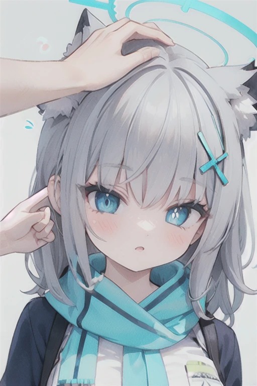 1girl, headpat, flying sweatdrops,
shiroko_bluearchive,beast ears