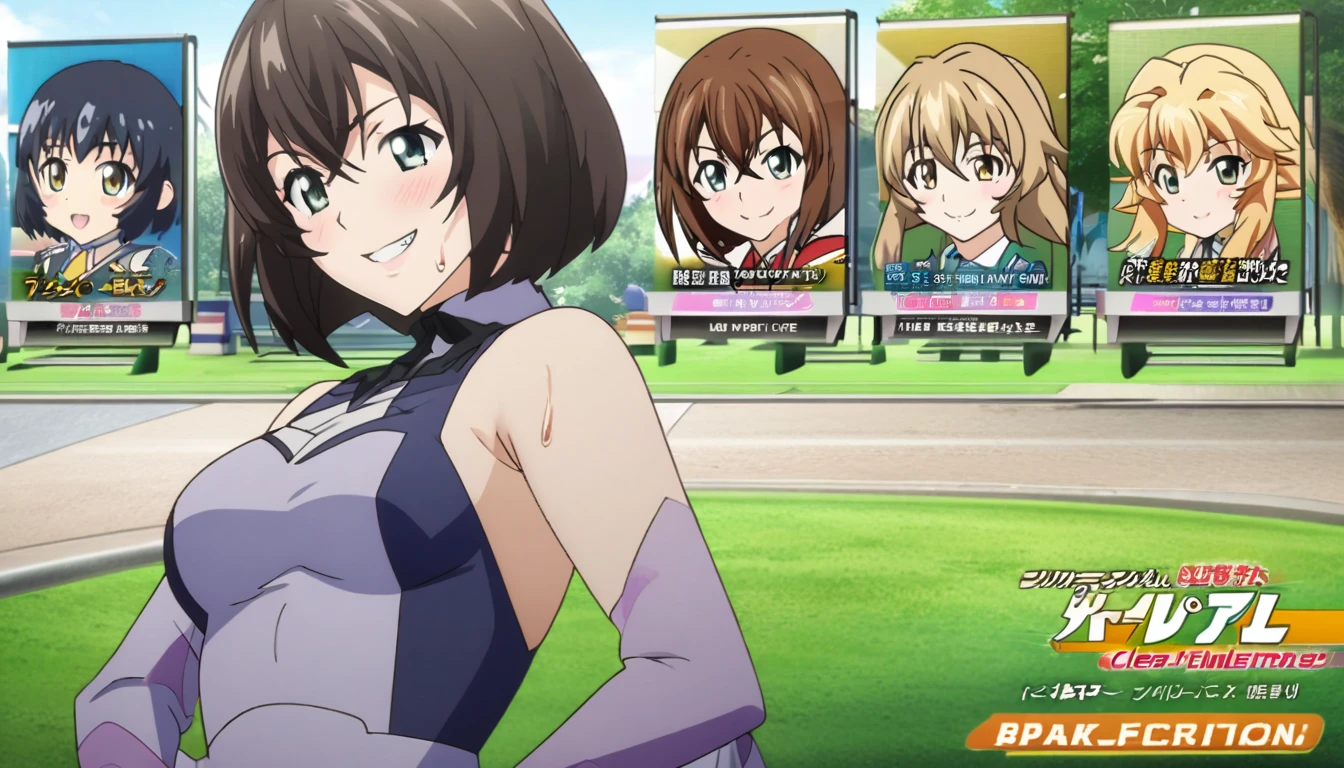(Perfect body),Best Quality,(8K Portrait),(anime screen cap)、((Police Woman)),blush,Sweat,((large udder))、(Dark hair),((bob cuts))、Yellow eyes,(((thick thighs))),((Navy blue leotard))、((A smile))、showing teeth、one eye closed、(((Chibi)))、kneeking (masterpiece, best quality, hi res:1.2), 1girl, (solo:1.2), pklacey, detailed skin, street, park, trees, grass, backlessclothes, backless dress, purple dress, close-up portrait of an anime heroine full of confidence and mischief of the background of character selection of a group of anime girls with eyes of different colors, kantai collection style, full body, kantai collection gallery, arte oficialwork, personajes de azur carril, arte oficial, chicas de primera linea style, clear and sharp rpg portrait, character selection portrait, Also, 8K!!, Ilustraciones oficiales del anime., chicas de primera linea cg, finos detalles. chicas de primera linea, chicas de primera linea universe