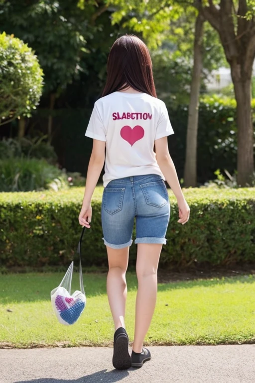 Heart Barely T-Shirts anime Picking up rubbish Back view garden
