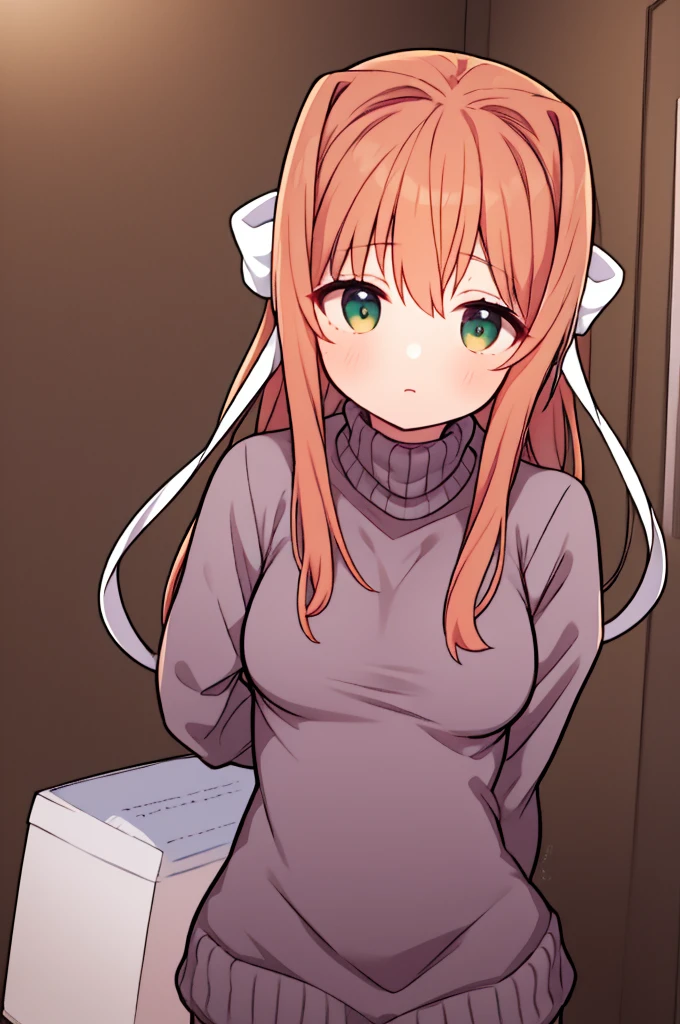 Monika, T posing, wearing virgin killer sweater,