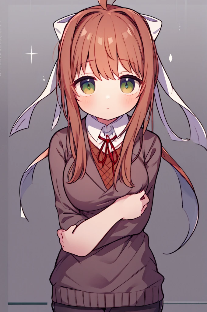 Monika, T posing, wearing virgin killer sweater,