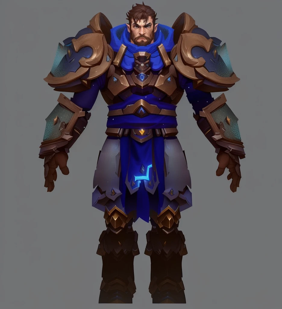 Close-up of people wearing blue and brown clothing, a human Male Paladin, dark blue segmented armor, cloud mage robes, epic Paladin Armor, Male Paladin, kiranyana style, cotton cloud mage robes, Paladin Armor, World of Warcraft Armor, Dark blue leather armor, warcraft character, Wearing sculpted armor,3D Character Art,Ashe,2。5 D CGI Anime Fantasy Artwork,CGScosiety,Close-up characters,As seen on the Art Station