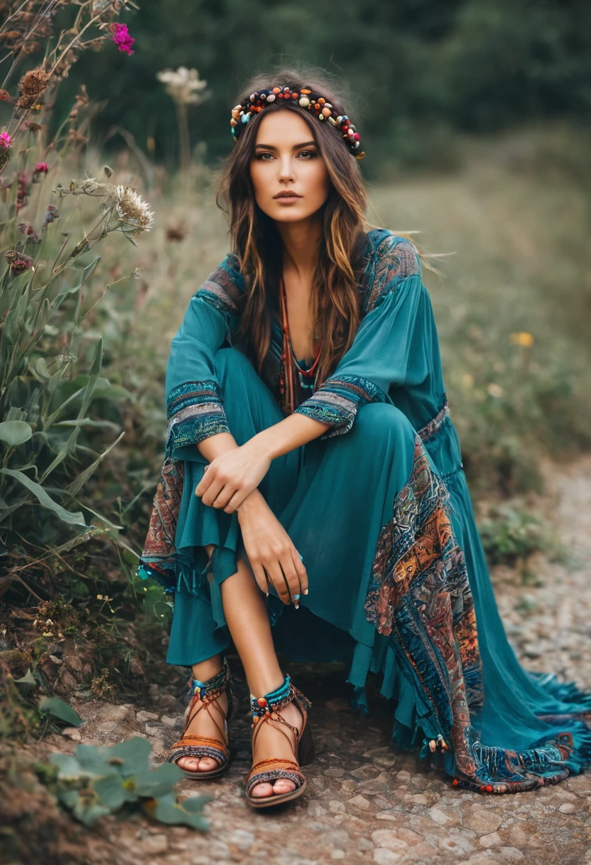 Beautiful attractive woman , boho shoes 