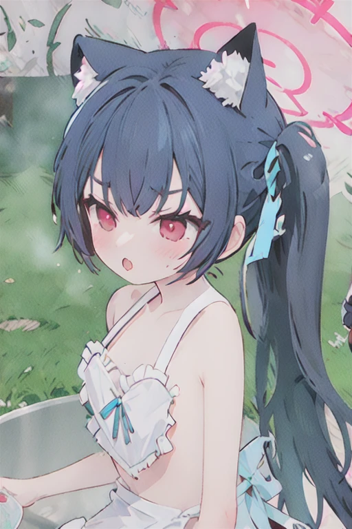 tsundere，white naked apron,
serika_bluearchive,beast ears