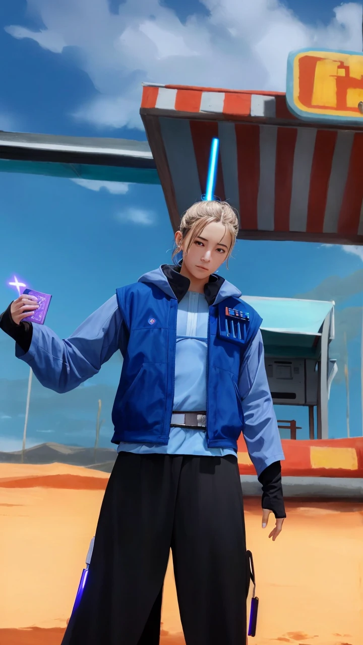 (Jedi meditation:1.3), serene photo,1girl, Jedi master in deep meditation,  in jedioutfit, sitting cross-legged,  (desert oasis:1.1), surrounded by blooming desert flowers, harmonizing with the Force, spiritual retreat, transcendent tranquility, desert enlightenment,  Absurdres, hdr, ultra detailed illustration, extremely detailed face, RAW photo, film grain, skin pores, trending on deviantart 