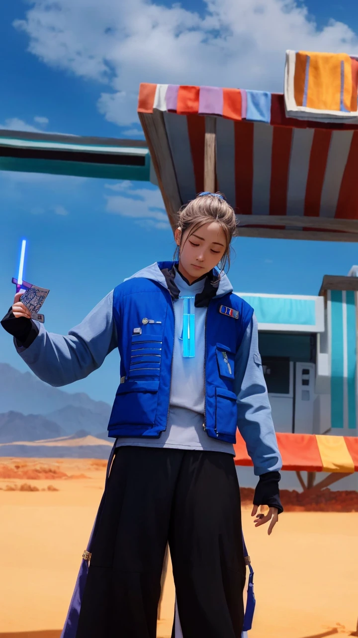 (Jedi meditation:1.3), serene photo,1girl, Jedi master in deep meditation,  in jedioutfit, sitting cross-legged,  (desert oasis:1.1), surrounded by blooming desert flowers, harmonizing with the Force, spiritual retreat, transcendent tranquility, desert enlightenment,  Absurdres, hdr, ultra detailed illustration, extremely detailed face, RAW photo, film grain, skin pores, trending on deviantart 