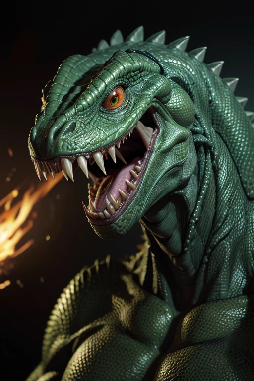 Absurdres, very detailed features, very detailed character, very detailed scene
1character, evil, biomechanic humanoid reptilian, ??????, lord, monster, green scales, 3 orange eyes, laughing 