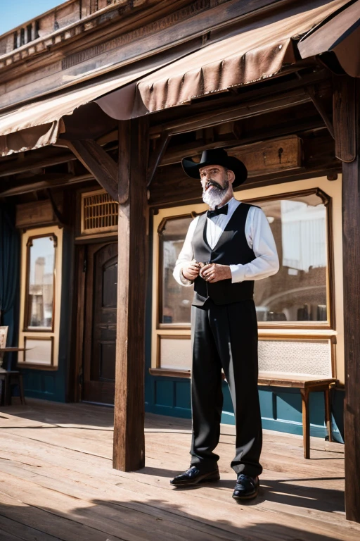 (8k, highest quality, Tabletop:1.2)、Ultra-high resolution, Detailed face, One man, 55 years old、Black Hair、beard、Short Hair、Black suit、White gloves、Black bow tie、Butler、Western-style building、Study、stand up