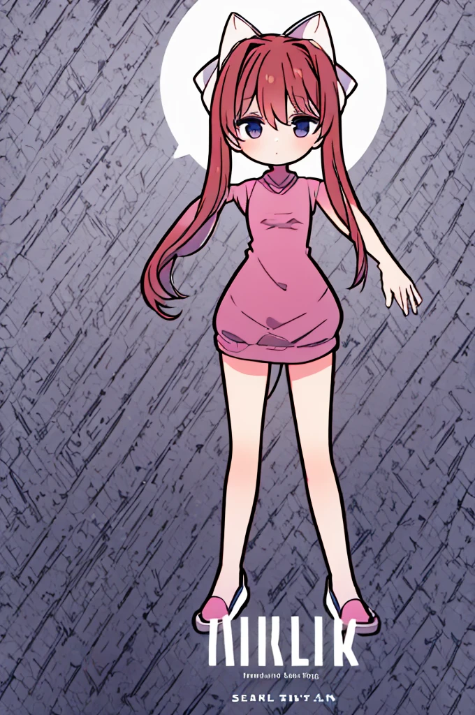 Monika, T posing, wearing virgin killer sweater and nothing else, hair down