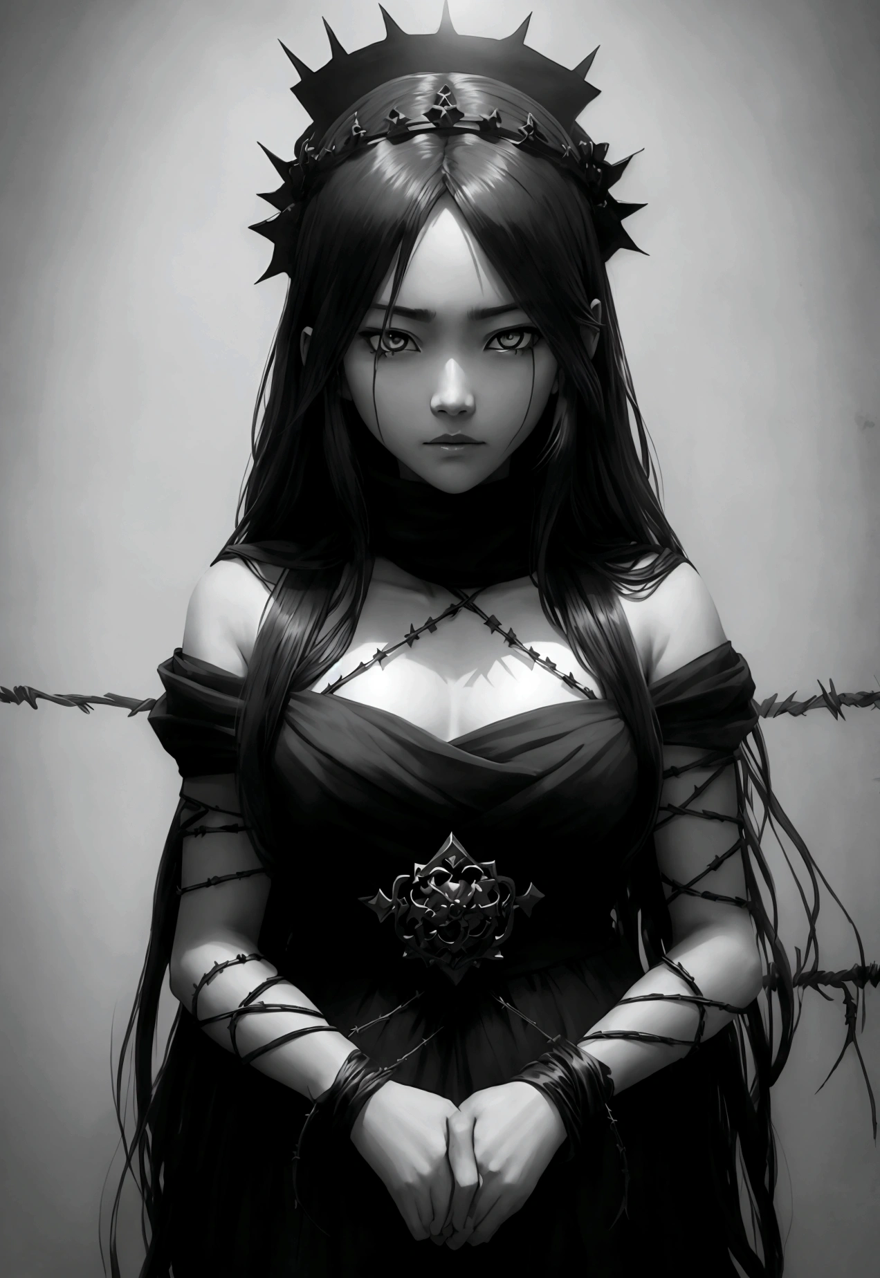 Overgrown hell life, Hollow sorreress Silvaria Graves, Grey skin, black veins, black blood, (hole in her chest),