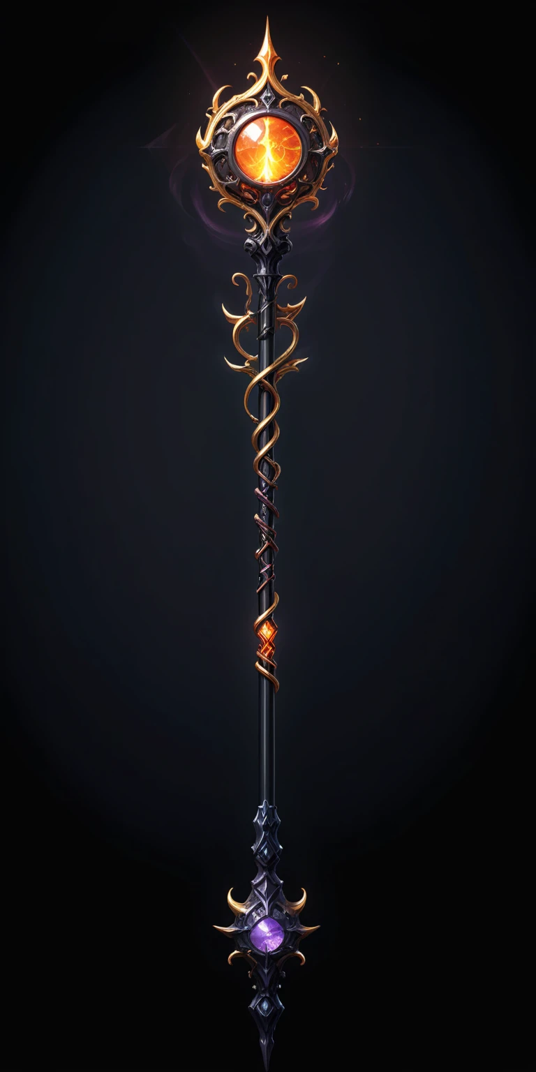 pixel art, cartoon illustration, Divine glavie greatstaff, Powerfull Magical theme, simple black background, RPG game icon