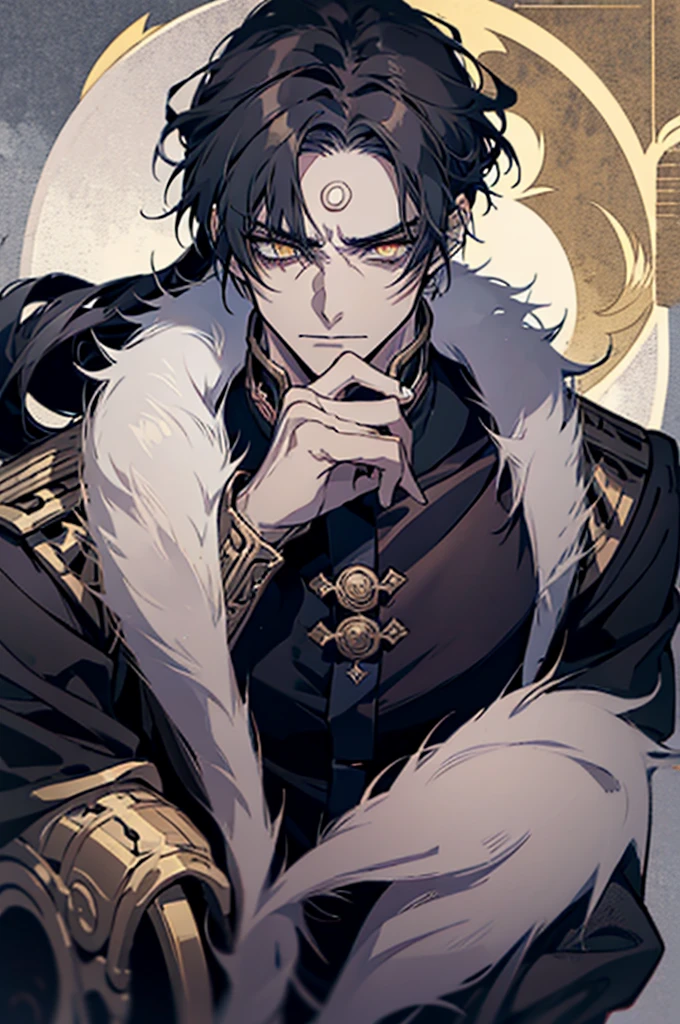 anime guy with horns, golden glowing eye, one eye is covered with his hair bangs, handsome guy in demon slayer art, handsome japanese demon boy, detailed anime character art, detailed digital anime art, by Yang J, with black hair, anime handsome man, male anime character, inspired by Okumura Masanobu, he has dark grey hairs