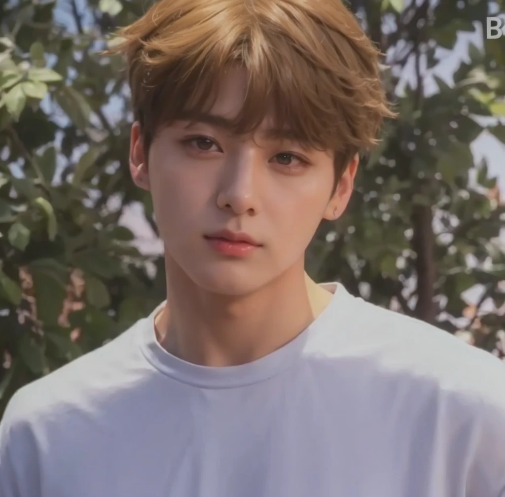 Kpop boy, Jeon Jungkook, smooth skin, big eyes, beautiful lips.