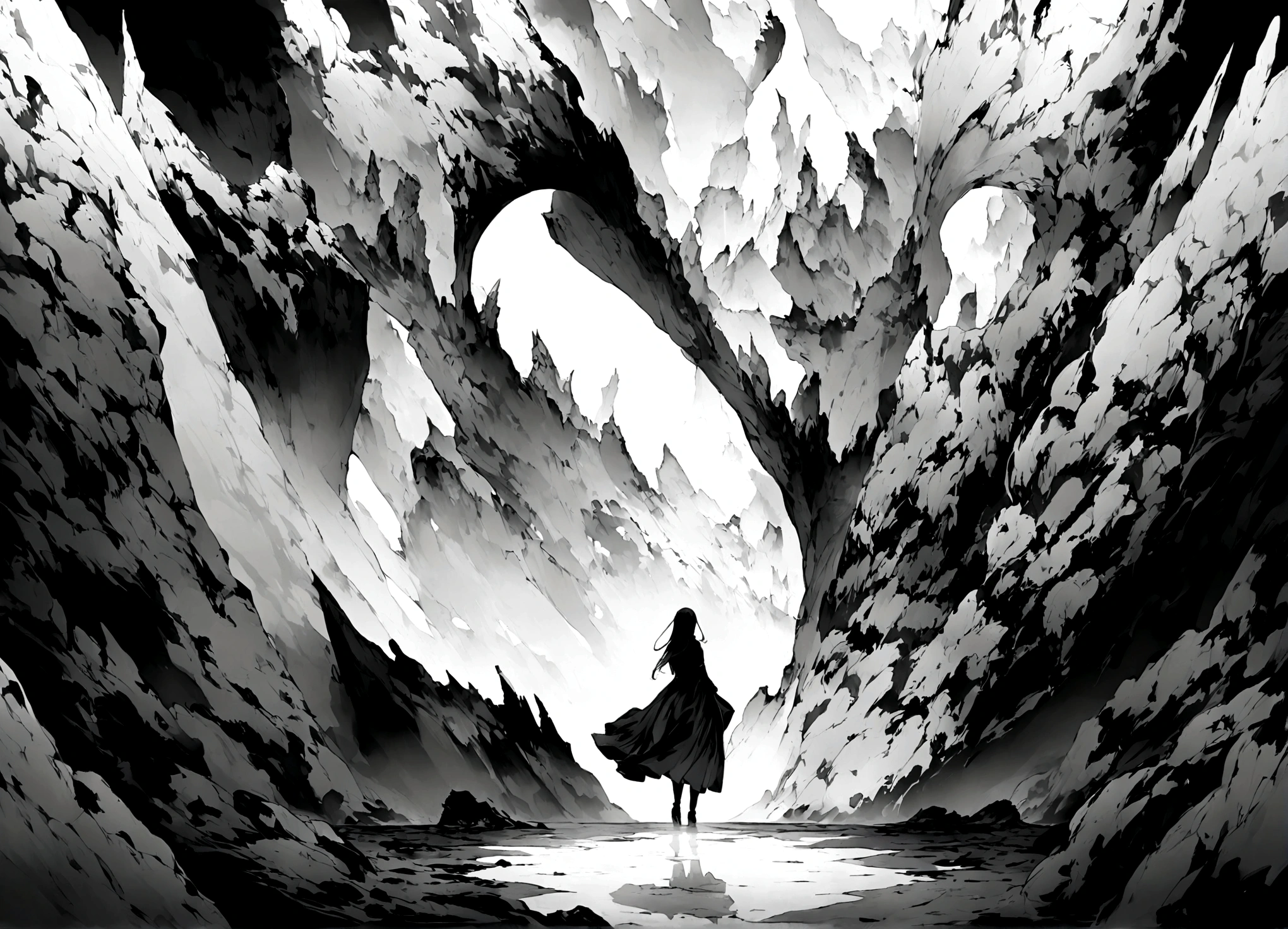 The world of black and white continues to expand、The space lacks color.。The landscape looks like it was painted on a dreamy monochromatic canvas.、Spread to all over the world。Light and shadow intertwined、Contrasting shadows give objects and landscapes depth.。The earth was dyed white、Accept light gray shades、It exudes silence and solemnity.。Tall buildings and trees、black outlines、His posture is full of calm,It's like no time has passed。.。In the landscape、Distant Mountains々and vast plains、The contrast of black and white creates a strange beauty.。people々And the appearance、it appears as a silhouette。Their movements and gestures、Look exquisite in the harmony of black and white、Facial expressions become clearer。Emotions are expressed not through color but through shapes and shadows.、Its unique aesthetic color world.。In this black and white world、The lack of color is not inconvenient、It opens up new possibilities of expression.。gentlemen.々な形や模gentlemen.look vivid、Unique monochrome aesthetic,Full of beauty and depth.、It gives the world its unique charm.。