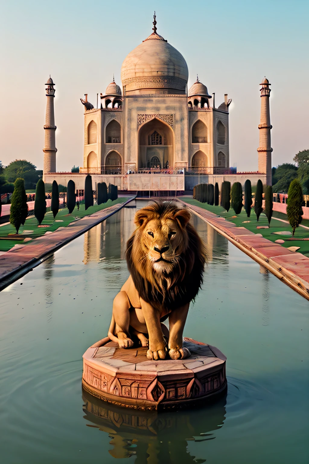 Lion with 3d background tajmahal