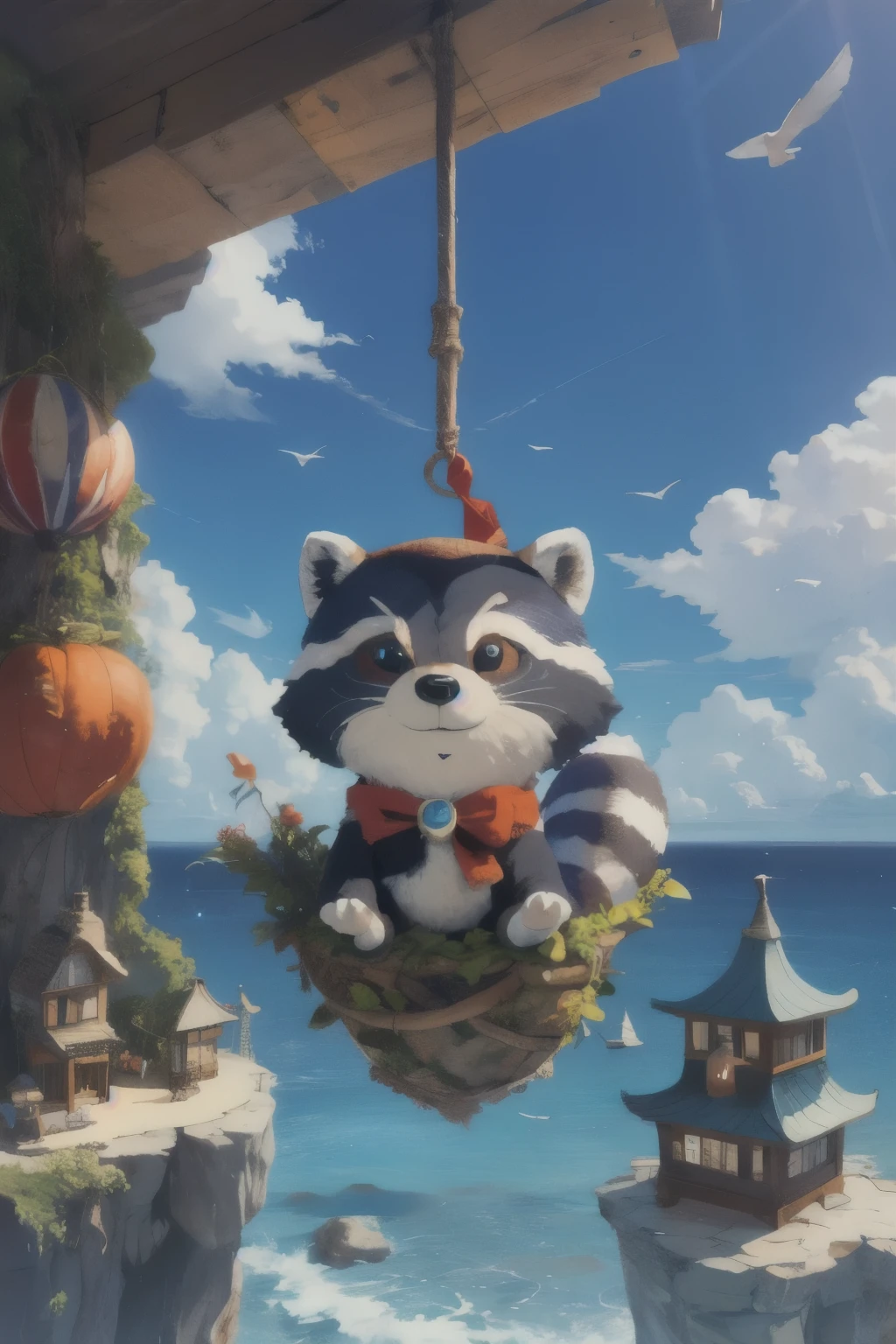 Surrealism、dream-like、 Cute raccoon、Fantasy creatures
