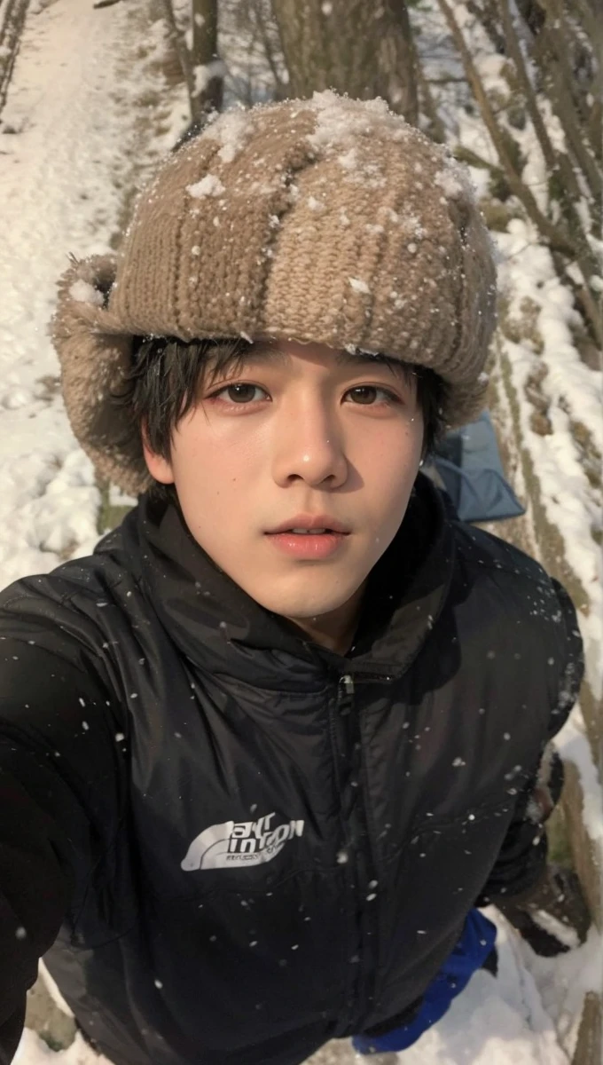 asian boy in the snow