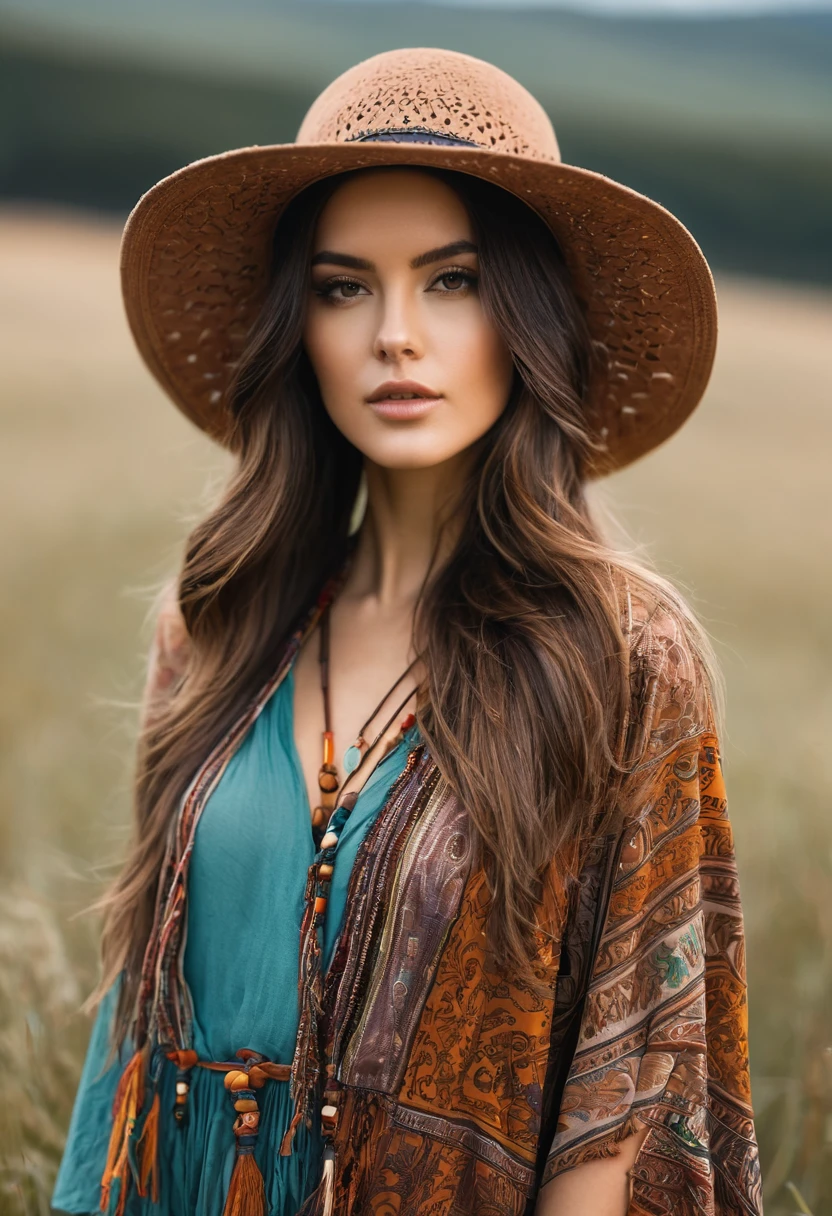 Beautiful attractive woman , boho hat
