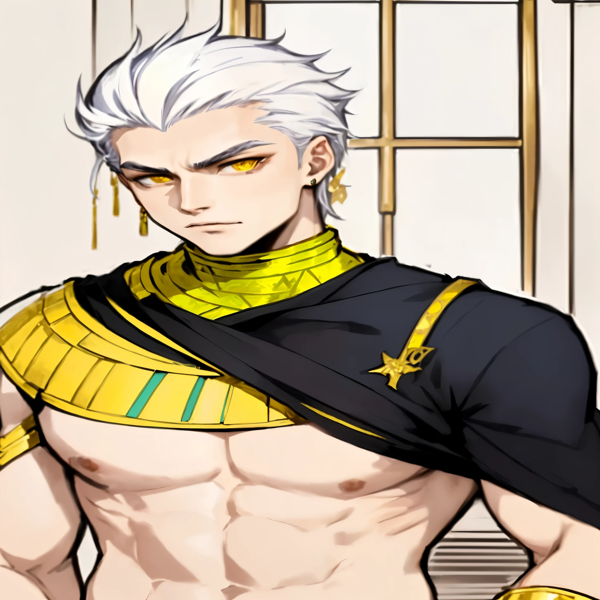 el joven esta cantando una cancion habla griste canta a close up of a person with a shirt on and a cape on, handsome guy in demon slayer art, beautiful androgynous prince, delicate androgynous prince, joe biden as a jojo character, ((wearing aristocrat robe)), inspired in kris from deltarrune, wearing gilded ribes, handsome japanese demon boy, in dark robes with gold accents