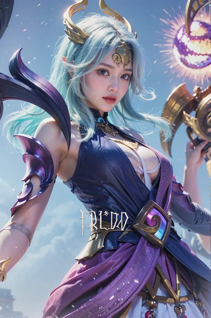 have a blue hair and mecha style, element water shes beautiful, have a pink trisula, shes mermaid and shes kadita Mermaid, in Water