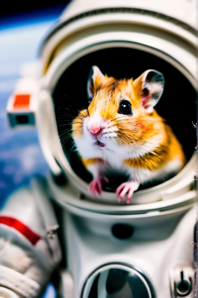 RAW Photos, delicate, highest quality,Hyper Detail, In detail,  8k, 32k, masterpiece,(Ultra-high resolution:1.2),Djungarian hamster in a space suit、Take a helmet、The mission to the moon is ready, In the snowy forest、Cloudy Trees々and crunchy, cold,Hide in burrows and tree holes,Rim Light