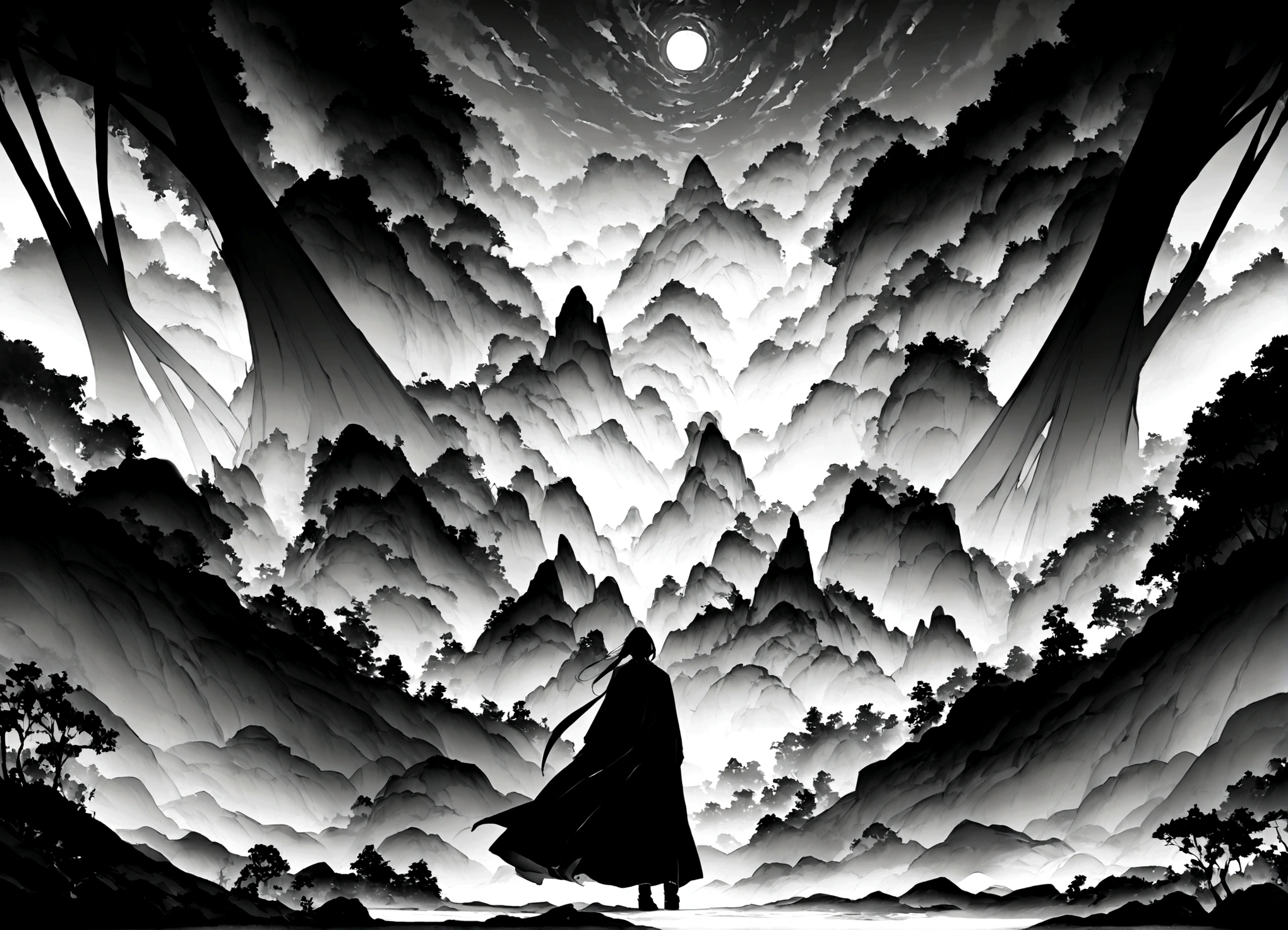 The world of black and white continues to expand、The space lacks color.。The landscape looks like it was painted on a dreamy monochromatic canvas.、Spread to all over the world。Light and shadow intertwined、Contrasting shadows give objects and landscapes depth.。The earth was dyed white、Accept light gray shades、It exudes silence and solemnity.。Tall buildings and trees、black outlines、His posture is full of calm，It&#39;s like no time has passed。.。In the landscape、Distant Mountains々and vast plains、The contrast of black and white creates a strange beauty.。people々And the appearance、it appears as a silhouette。Their movements and gestures、Look exquisite in the harmony of black and white、Facial expressions become clearer。Emotions are expressed not through color but through shapes and shadows.、Its unique aesthetic color world.。In this black and white world、The lack of color is not inconvenient、It opens up new possibilities of expression.。gentlemen.々な形や模gentlemen.look vivid、Unique monochrome aesthetic，Full of beauty and depth.、It gives the world its unique charm.。
