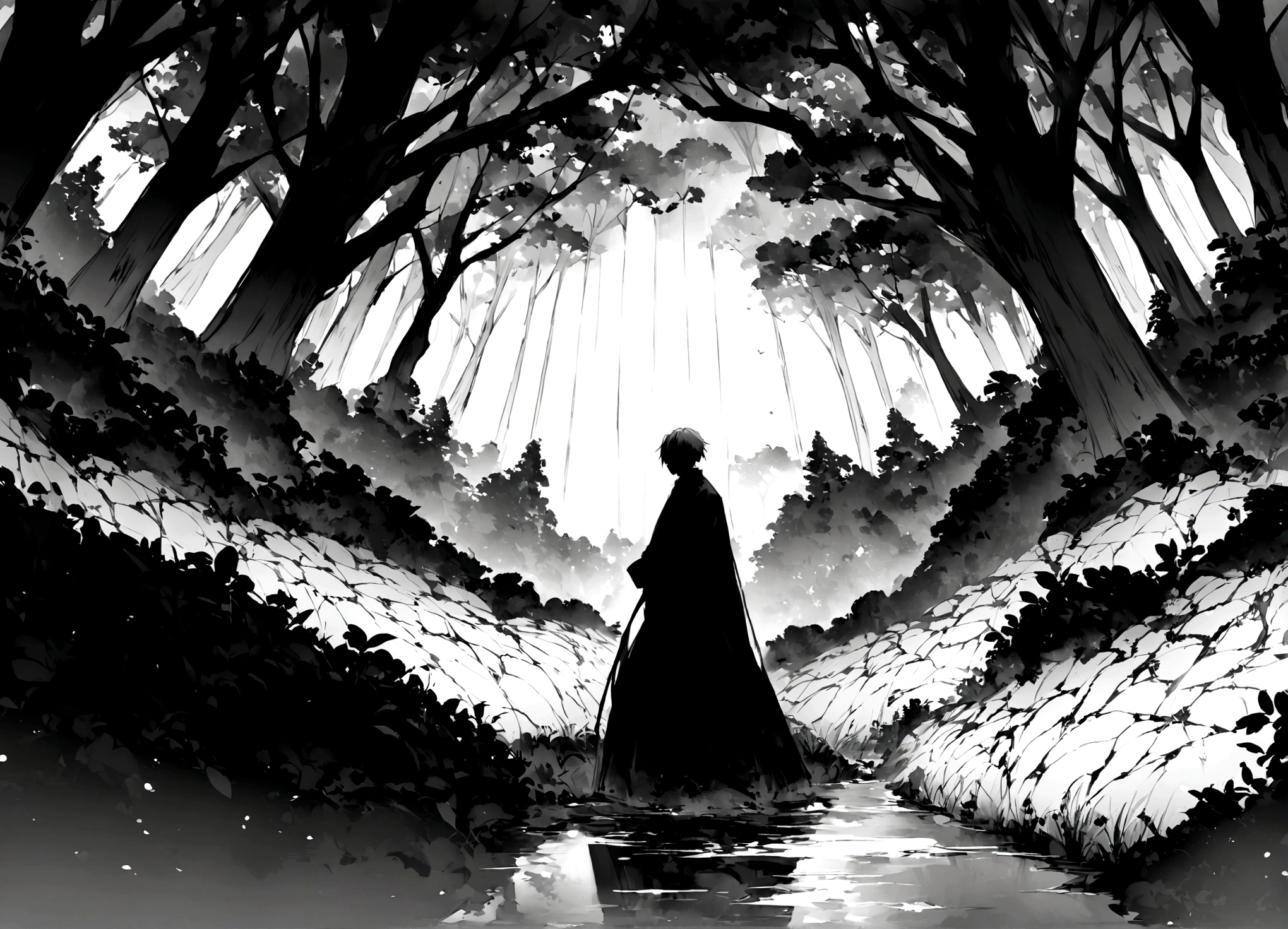The world of black and white continues to expand、The space lacks color.。The landscape looks like it was painted on a dreamy monochromatic canvas.、Spread to all over the world。Light and shadow intertwined、Contrasting shadows give objects and landscapes depth.。The earth was dyed white、Accept light gray shades、It exudes silence and solemnity.。Tall buildings and trees、black outlines、His posture is full of calm,It's like no time has passed。.。In the landscape、Distant Mountains々and vast plains、The contrast of black and white creates a strange beauty.。people々And the appearance、it appears as a silhouette。Their movements and gestures、Look exquisite in the harmony of black and white、Facial expressions become clearer。Emotions are expressed not through color but through shapes and shadows.、Its unique aesthetic color world.。In this black and white world、The lack of color is not inconvenient、It opens up new possibilities of expression.。gentlemen.々な形や模gentlemen.look vivid、Unique monochrome aesthetic,Full of beauty and depth.、It gives the world its unique charm.。