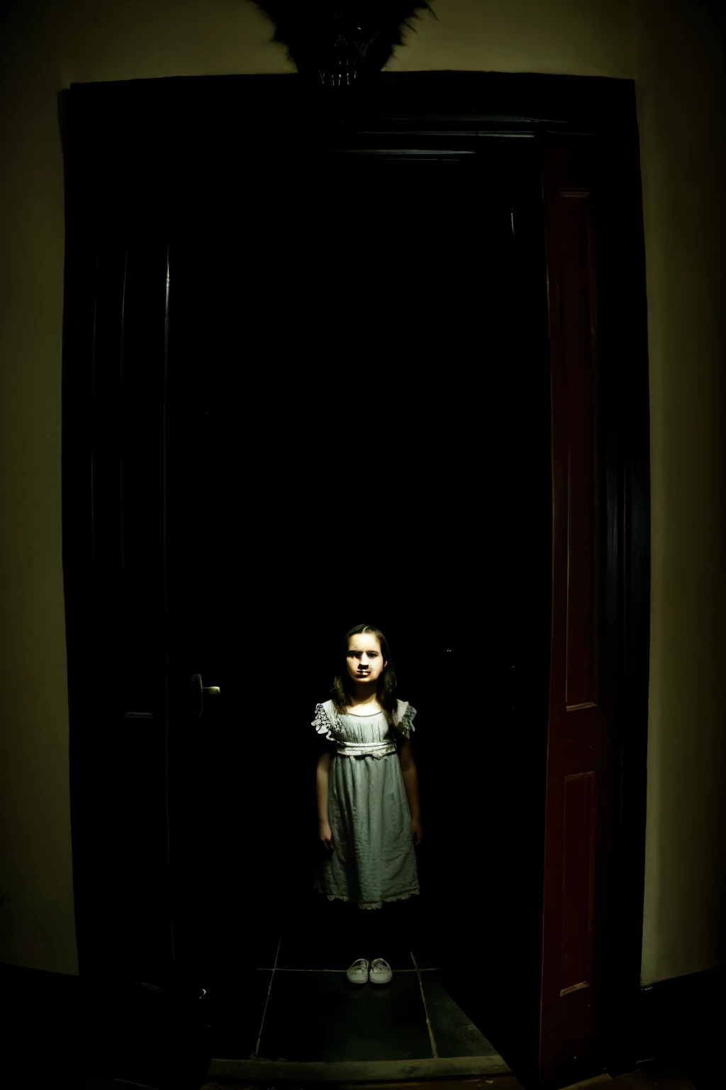 a girl in a hallway of the house from behind