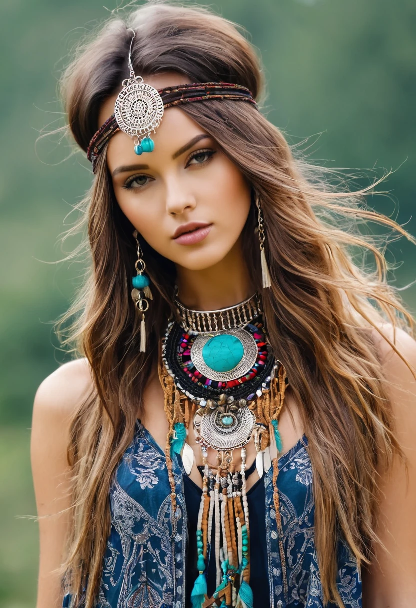 Beautiful attractive woman , boho accessories
