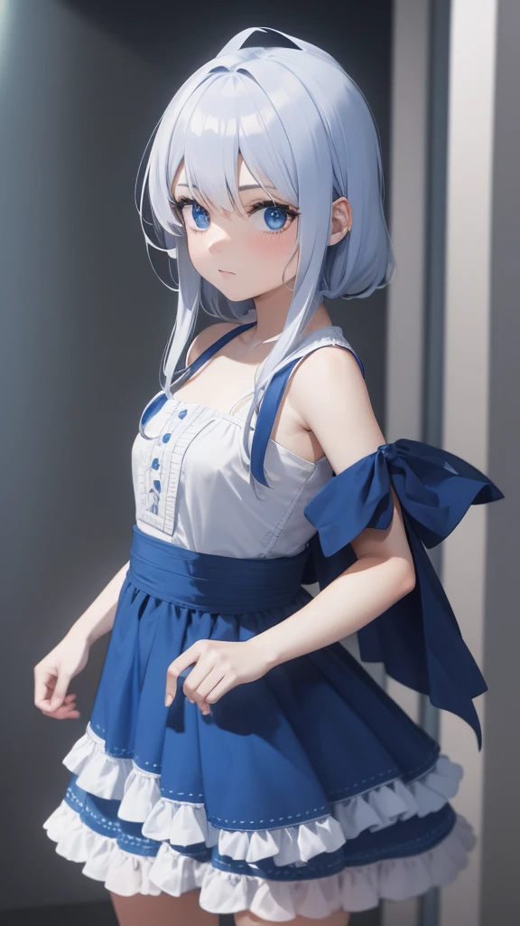 best quality, amazing quality, very aesthetic, absurdres, 1girl, arona (blue archive), blue archive, blue eyes, strapless, (artist official art:1.5), (realistic face), (narrowed eyes), (cowboy shot), (concept art:1.5), panties, (thigh), expressive eyes, perfect face, 4k, extremely detailed anime illustration, extremely detailed eyes, enhanced details, perfect anatomy, light rays, photo background, extremely delicate body, smooth skin, feminine expression, (black background:1.5), cristal clear eyes, beautiful face,