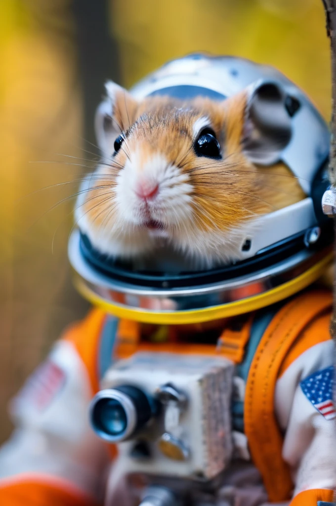 RAW Photos, delicate, highest quality,Hyper Detail, In detail, 8k, 32k, masterpiece,(Ultra-high resolution:1.2),Djungarian hamster wearing a space suit, taking off his helmet、The mission to the moon is ready, In the snowy forest、Cloudy Trees々and crunchy, cold,Hide in burrows and tree holes,Rim Light