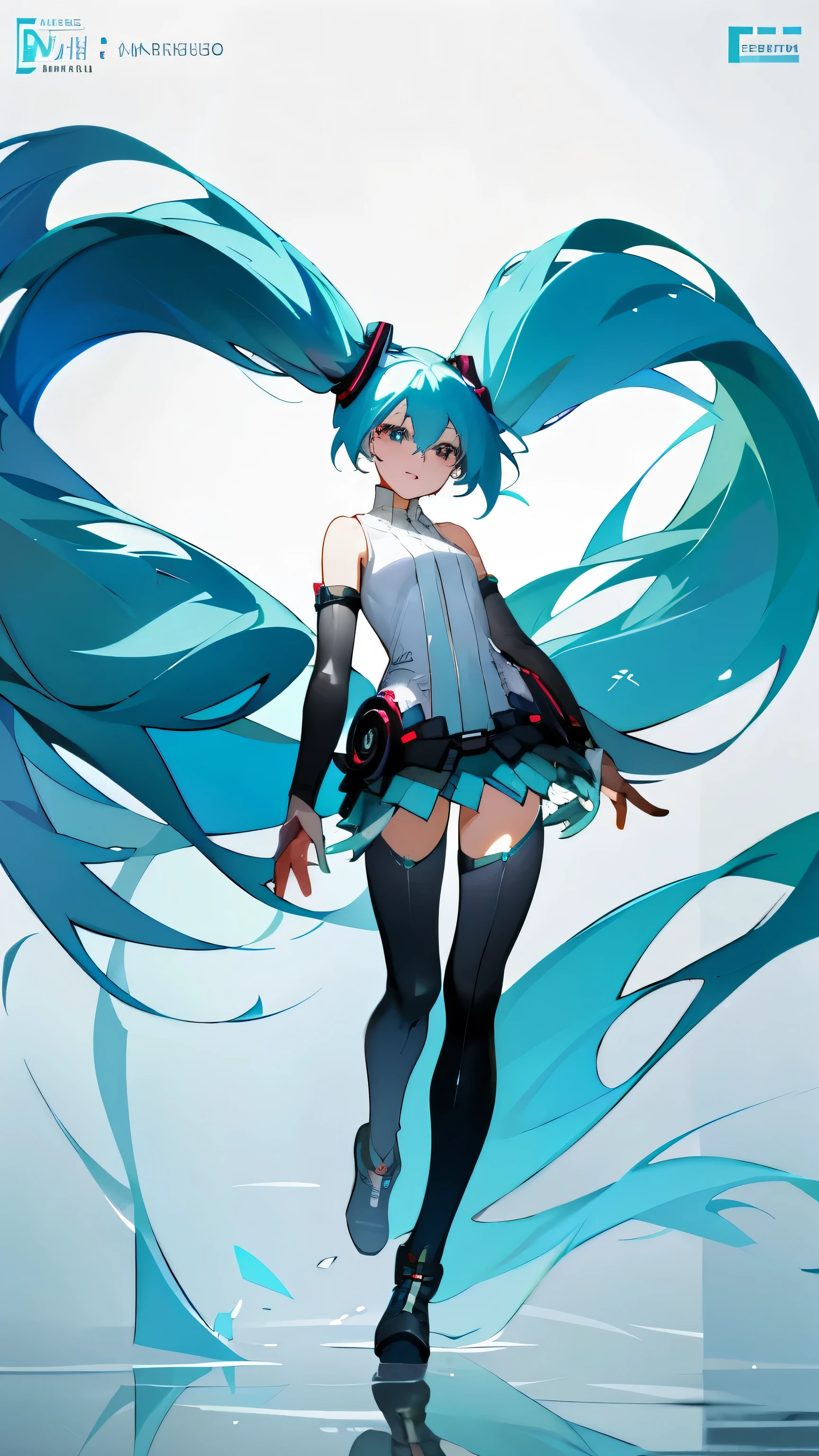 An anime character with long blue hair and a black skirt walking, friends, Hatsune Miku, from Arknights, singing voice, mikudayo, Fashion Design, Hatsune Miku short hair, Clear Fashion Design, Produced by Anime Painter Studio, Portrait of Hatsune Miku, full-body xianxia, Popular topics on artstation pixiv