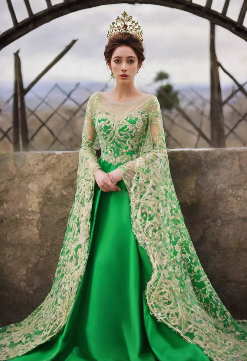 Princesa pelirroja con ojos verdes, vestida con un vestido hermoso
