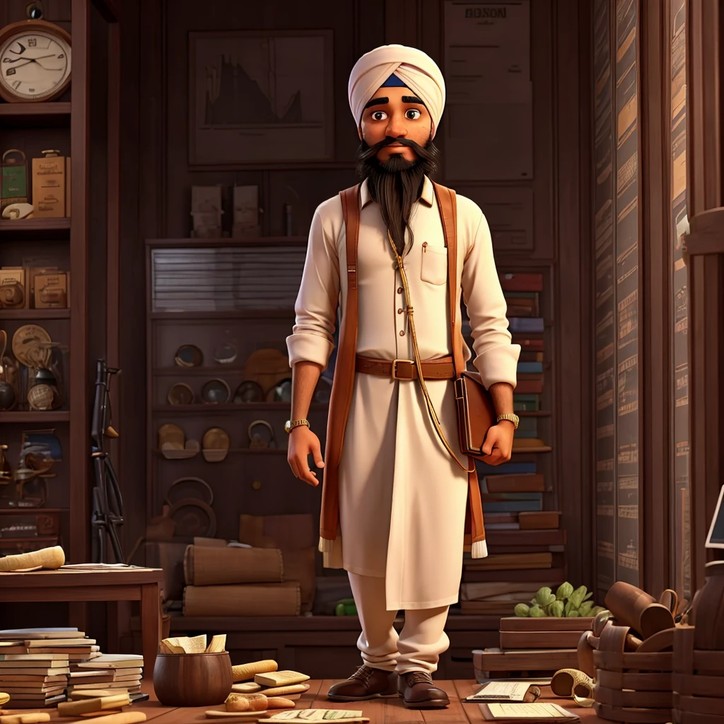 A sikh man who have a lot of money in his hand and he look to trading charts in stock market trader